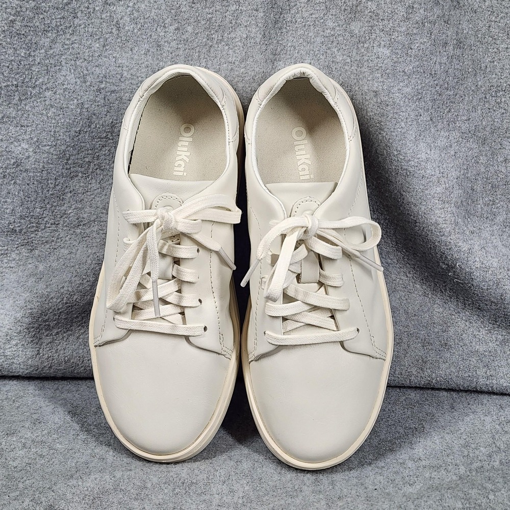 OluKai Pehuea Li 'Ili Shoes Womens Size 6 White Leather Comfort Sneakers